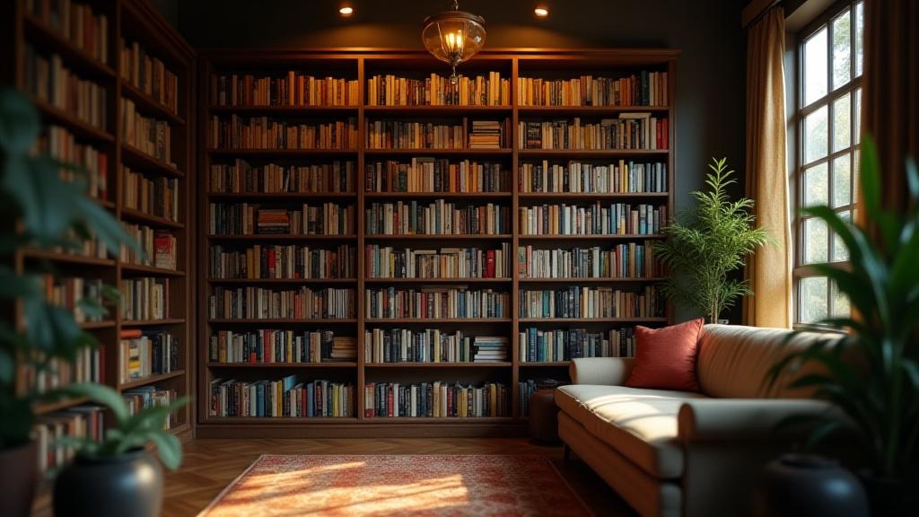 Buong bookshelf na puno ng mga libro mula sa iba't ibang koleksyon ng TalaReads